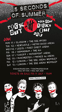 5 Seconds Of Summer - Rock Out With Your Socks Out - 2015 UK Tour Poster